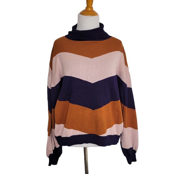 Eloquii Elements Chevron Sweater Colorblock Turtleneck Dolman Women 14/16 - Picture 2 of 12